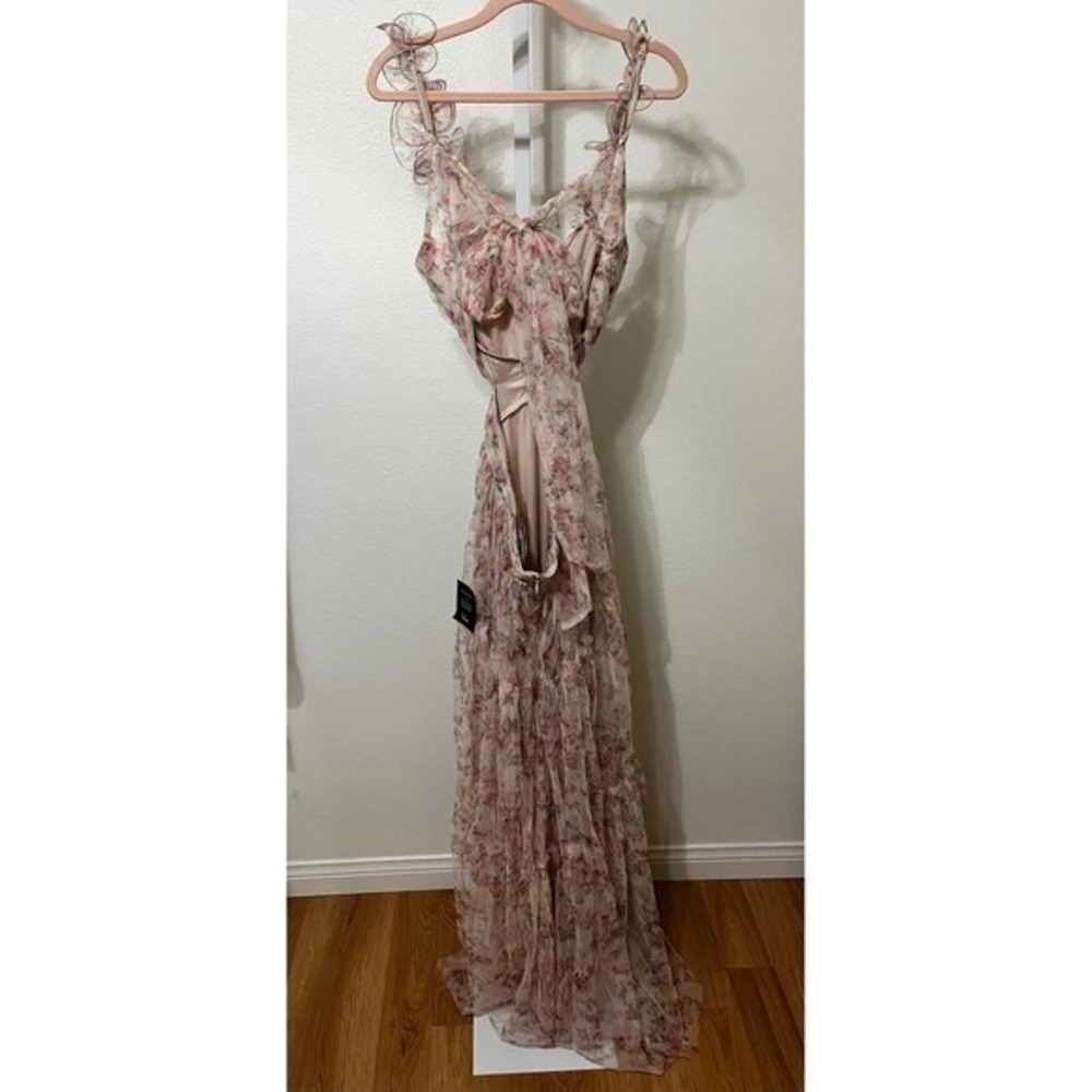 NWT Lulus Ethereal Love Blush Floral Pleated Tiered Tie-Back Maxi Dress Medium - Picture 11 of 12